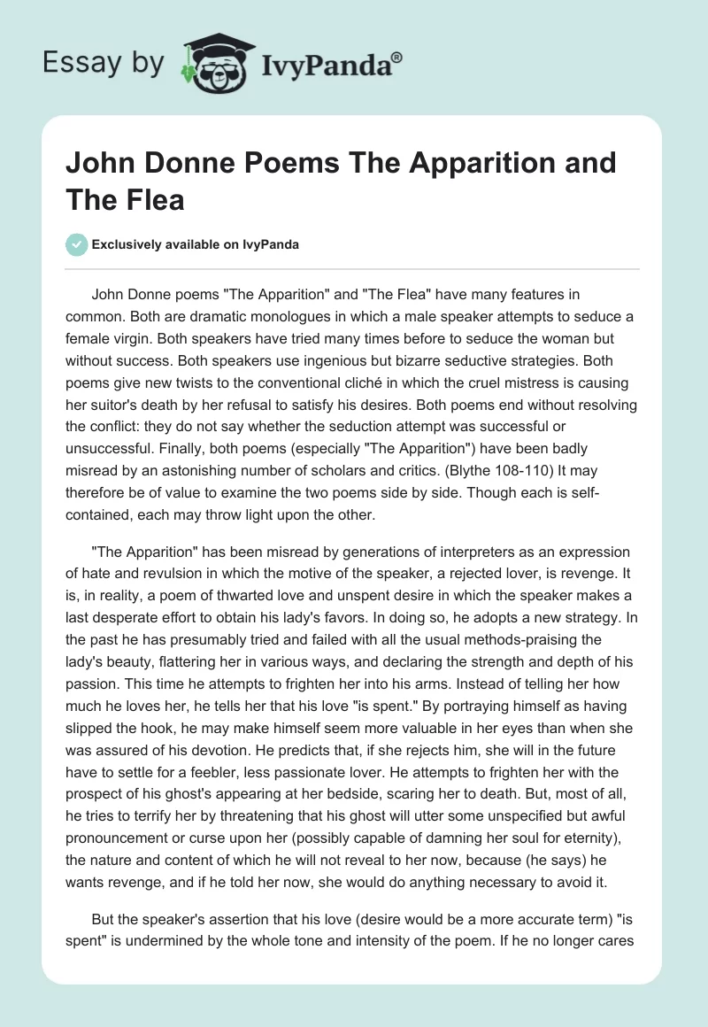 John Donne Poems "The Apparition" and "The Flea". Page 1