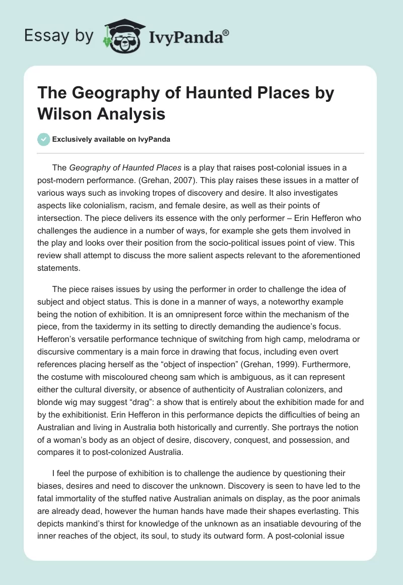 "The Geography of Haunted Places" by Wilson Analysis. Page 1