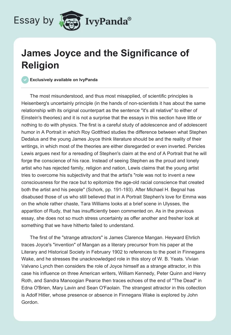 James Joyce and the Significance of Religion. Page 1