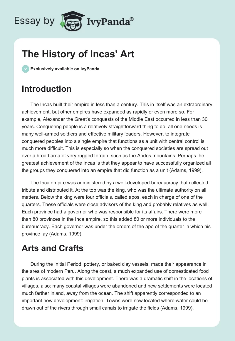 The History of Incas' Art. Page 1