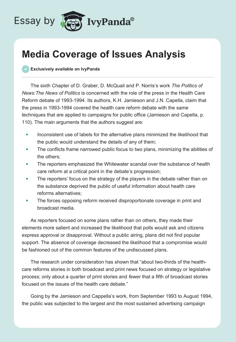 Media Coverage of Issues Analysis. Page 1