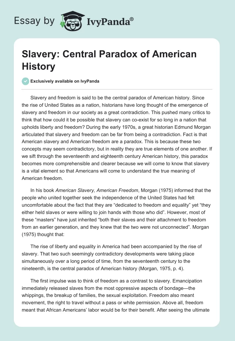 Slavery: Central Paradox of American History. Page 1