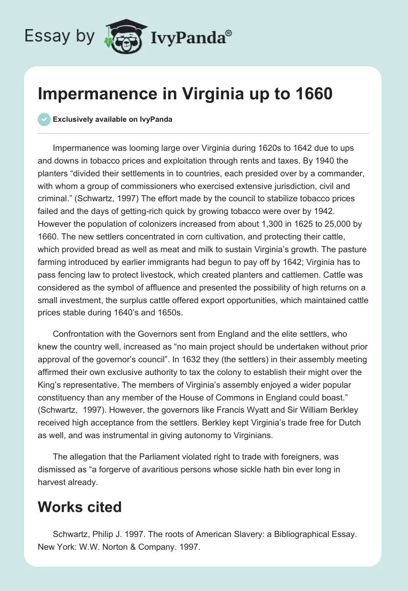 Impermanence in Virginia up to 1660. Page 1