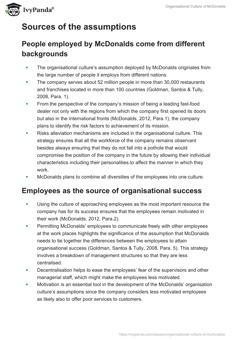 Organisational Culture of McDonalds. Page 2