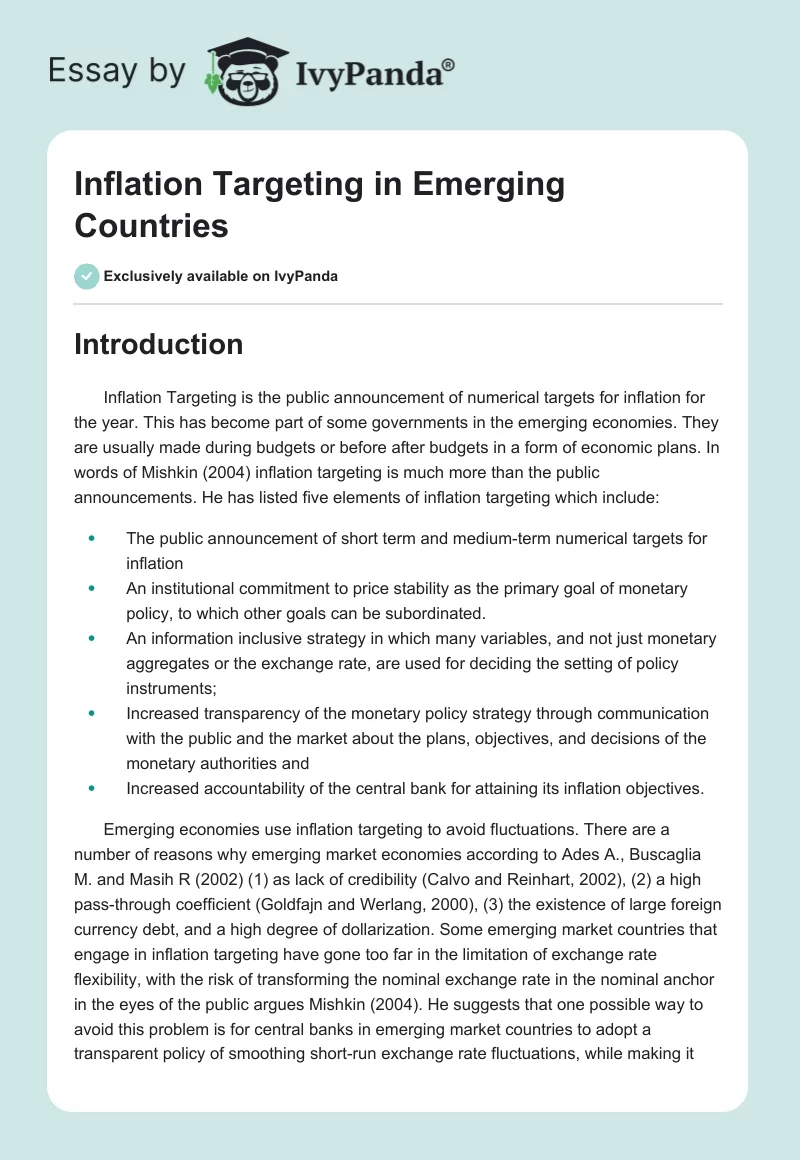 Inflation Targeting in Emerging Countries. Page 1