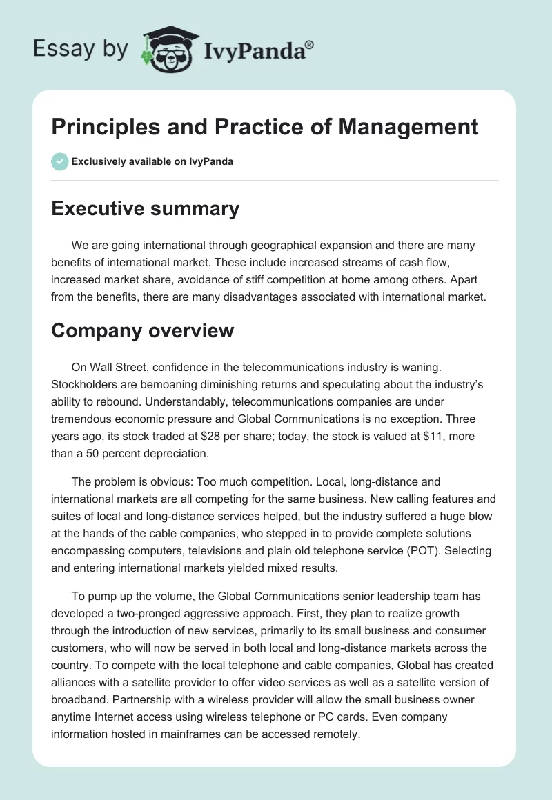 Principles and Practice of Management. Page 1
