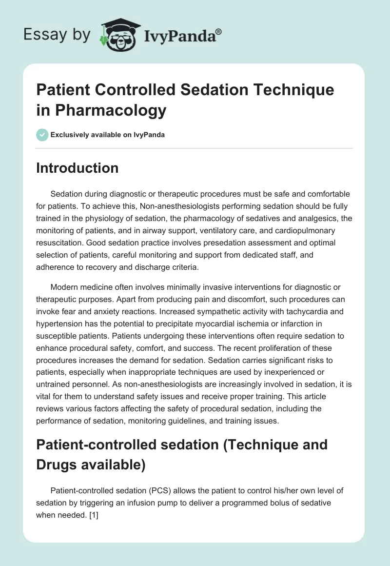 Patient Controlled Sedation Technique in Pharmacology. Page 1