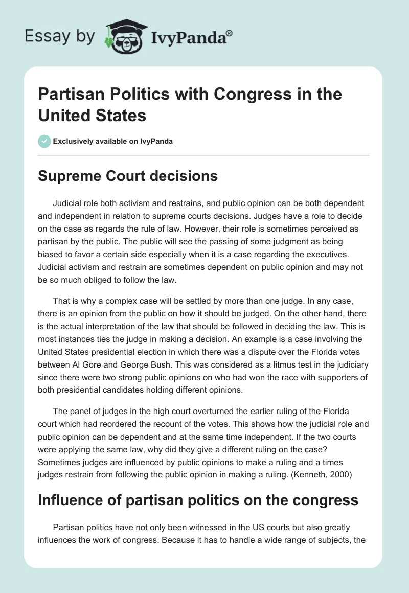 Partisan Politics With Congress in the United States. Page 1