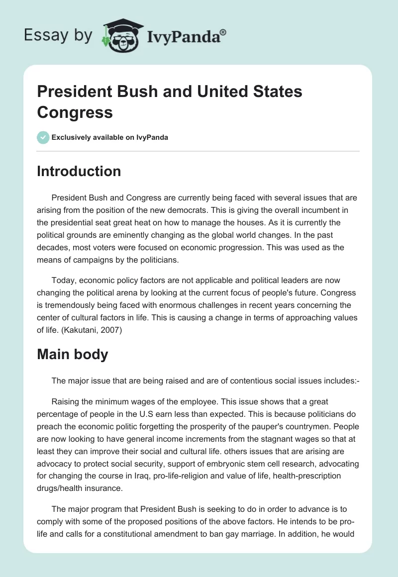 President Bush and United States Congress. Page 1