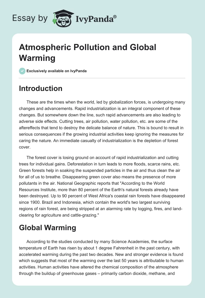 Atmospheric Pollution and Global Warming. Page 1