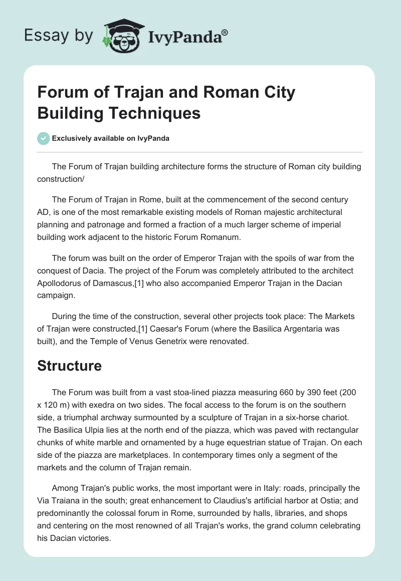 Forum of Trajan and Roman City Building Techniques. Page 1