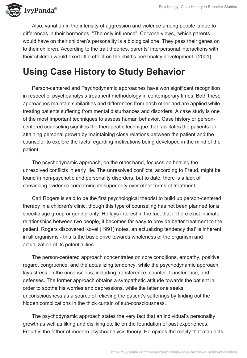 Psychology. Case History in Behavior Studies. Page 2