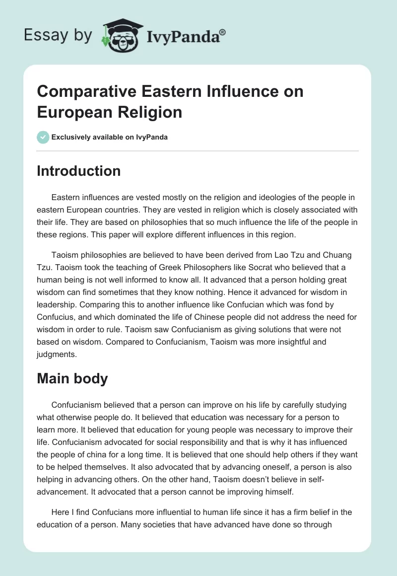Comparative Eastern Influence on European Religion. Page 1