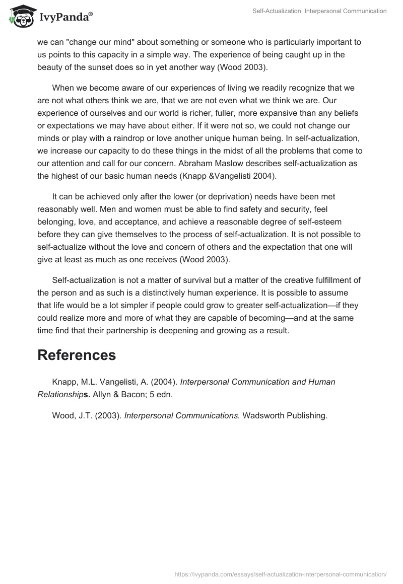 Self-Actualization: Interpersonal Communication. Page 2