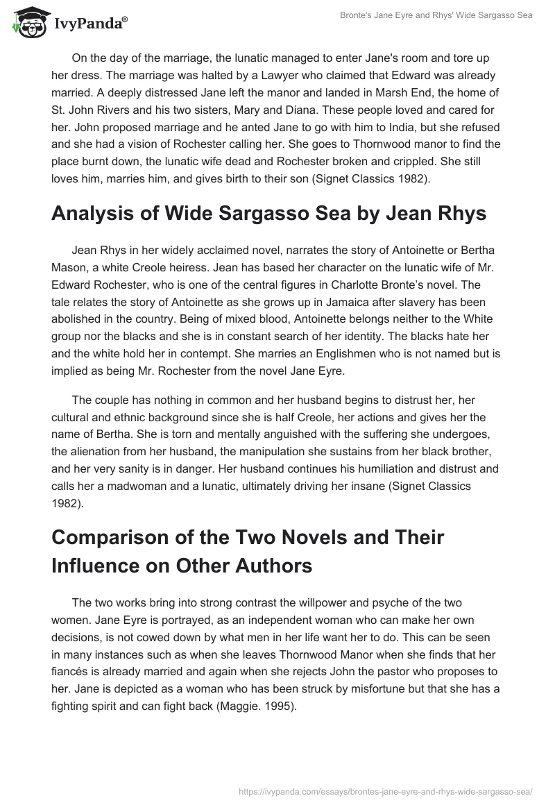 Bronte's "Jane Eyre" and Rhys' "Wide Sargasso Sea". Page 2