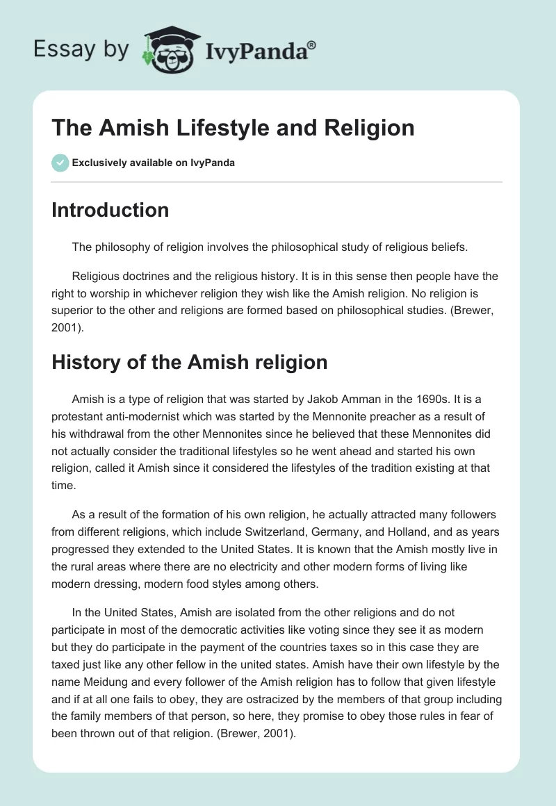 The Amish Lifestyle and Religion. Page 1