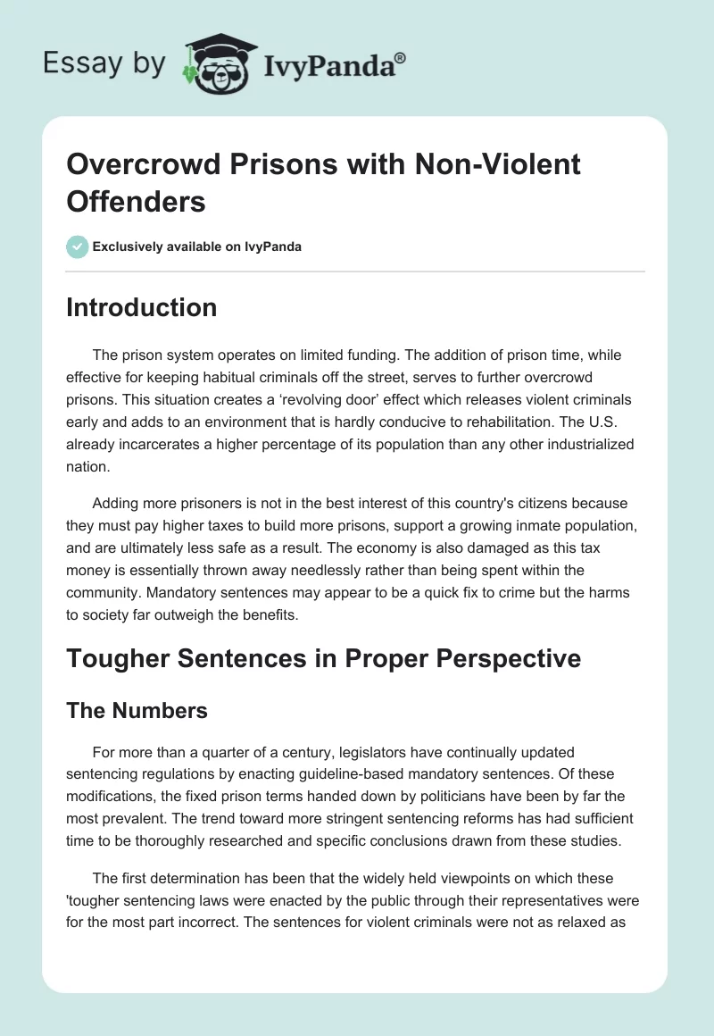 Overcrowd Prisons With Non-Violent Offenders. Page 1