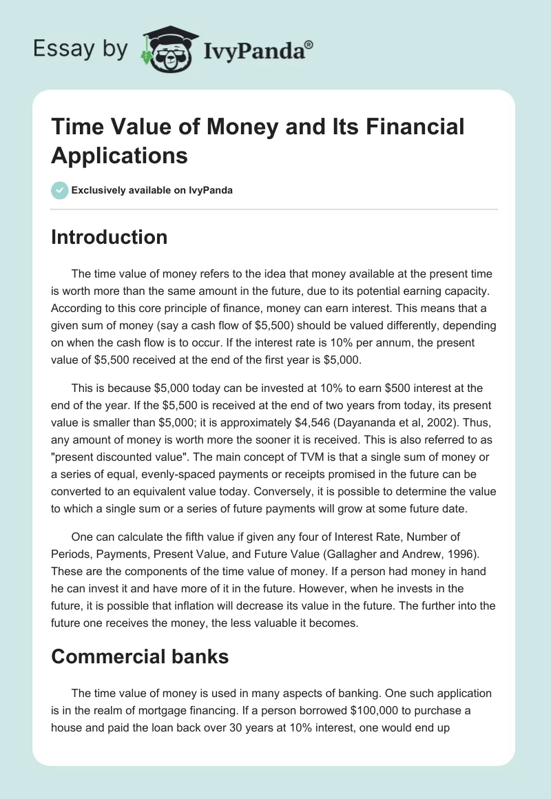 Time Value of Money and Its Financial Applications. Page 1