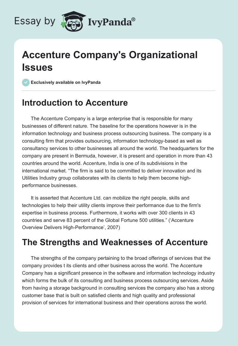 Accenture Company's Organizational Issues. Page 1