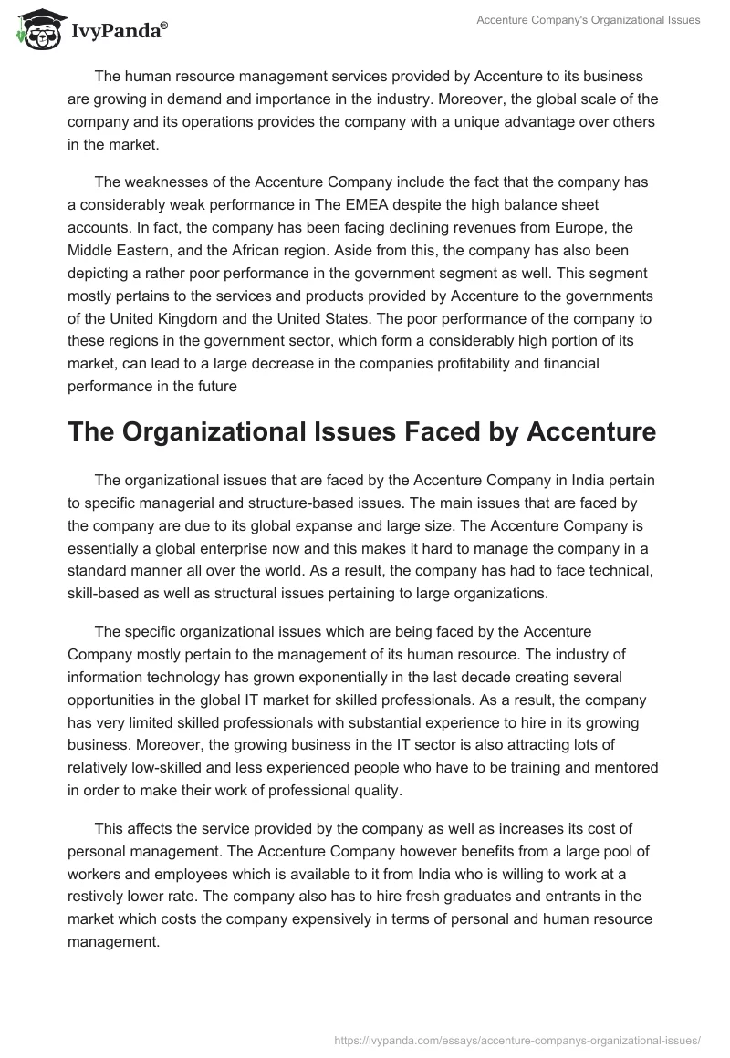 Accenture Company's Organizational Issues. Page 2
