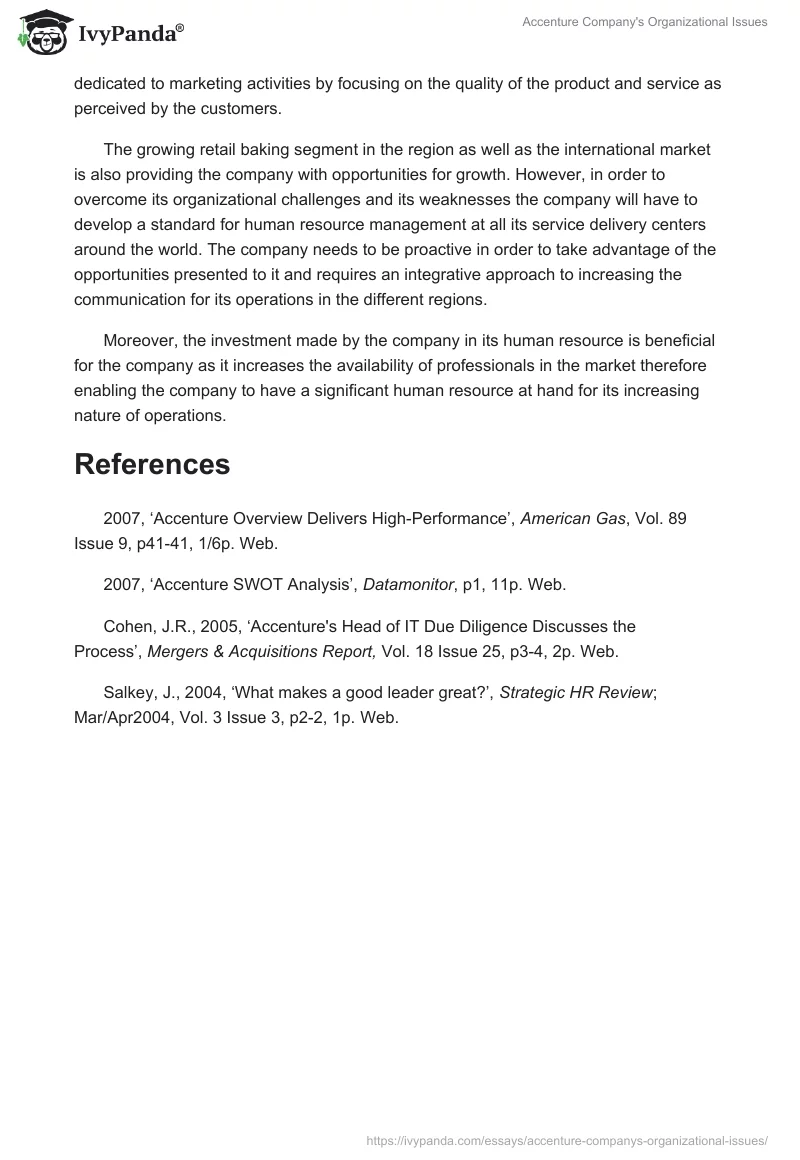Accenture Company's Organizational Issues. Page 4