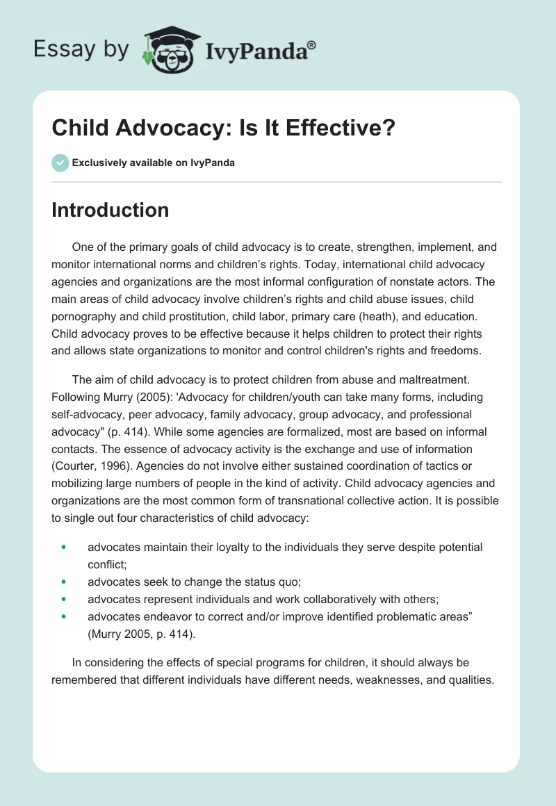 Child Advocacy: Is It Effective?. Page 1