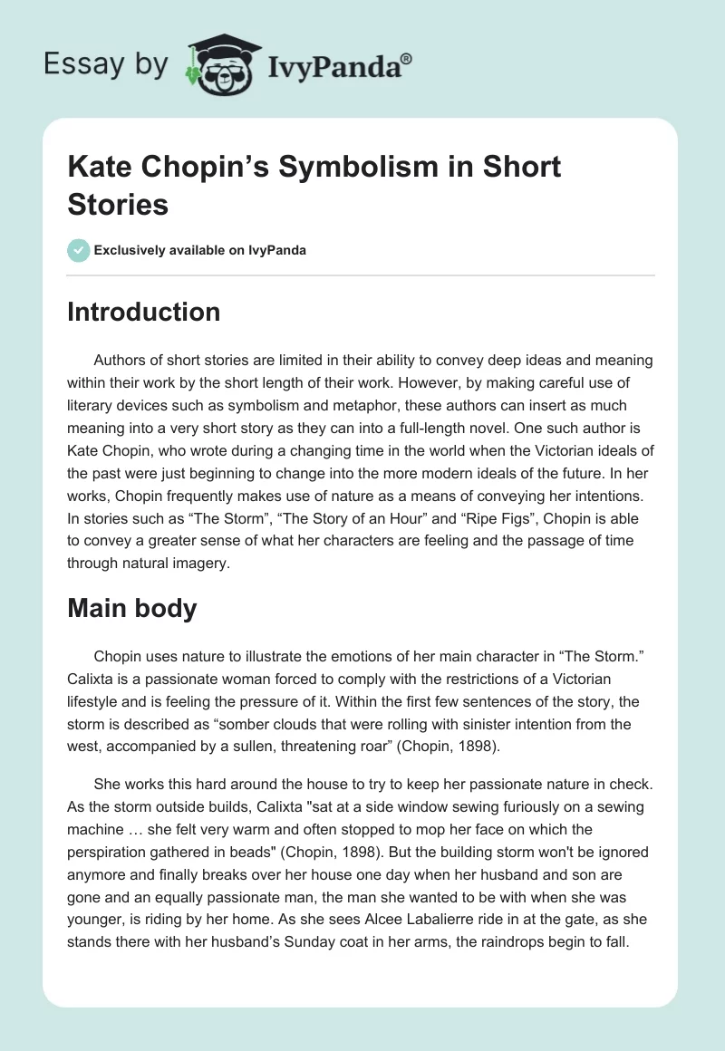 Kate Chopin’s Symbolism in Short Stories. Page 1