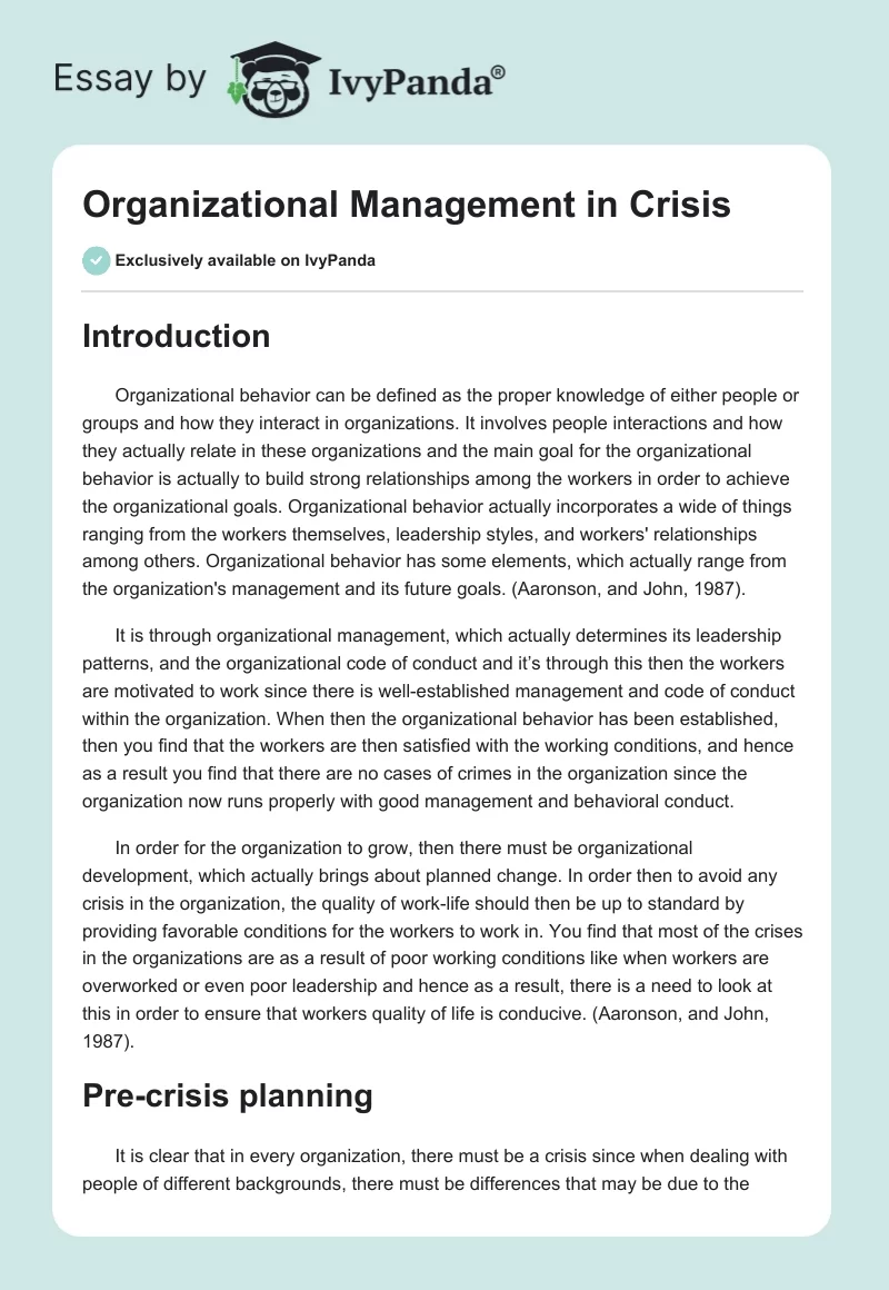 Organizational Management in Crisis. Page 1