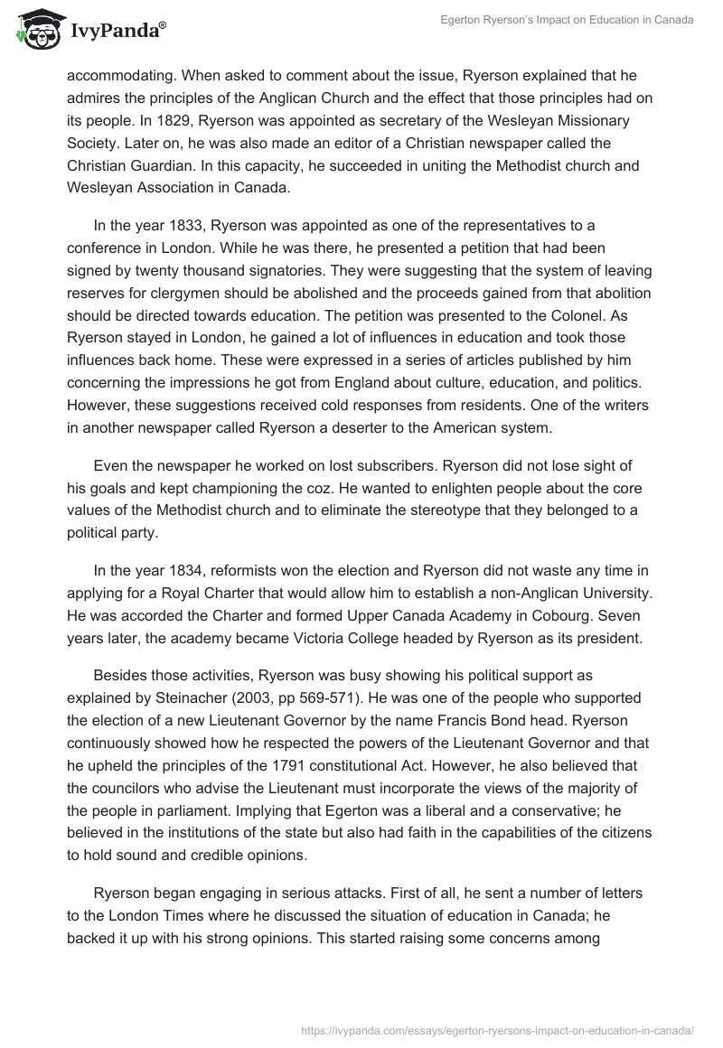 Egerton Ryerson’s Impact on Education in Canada. Page 3