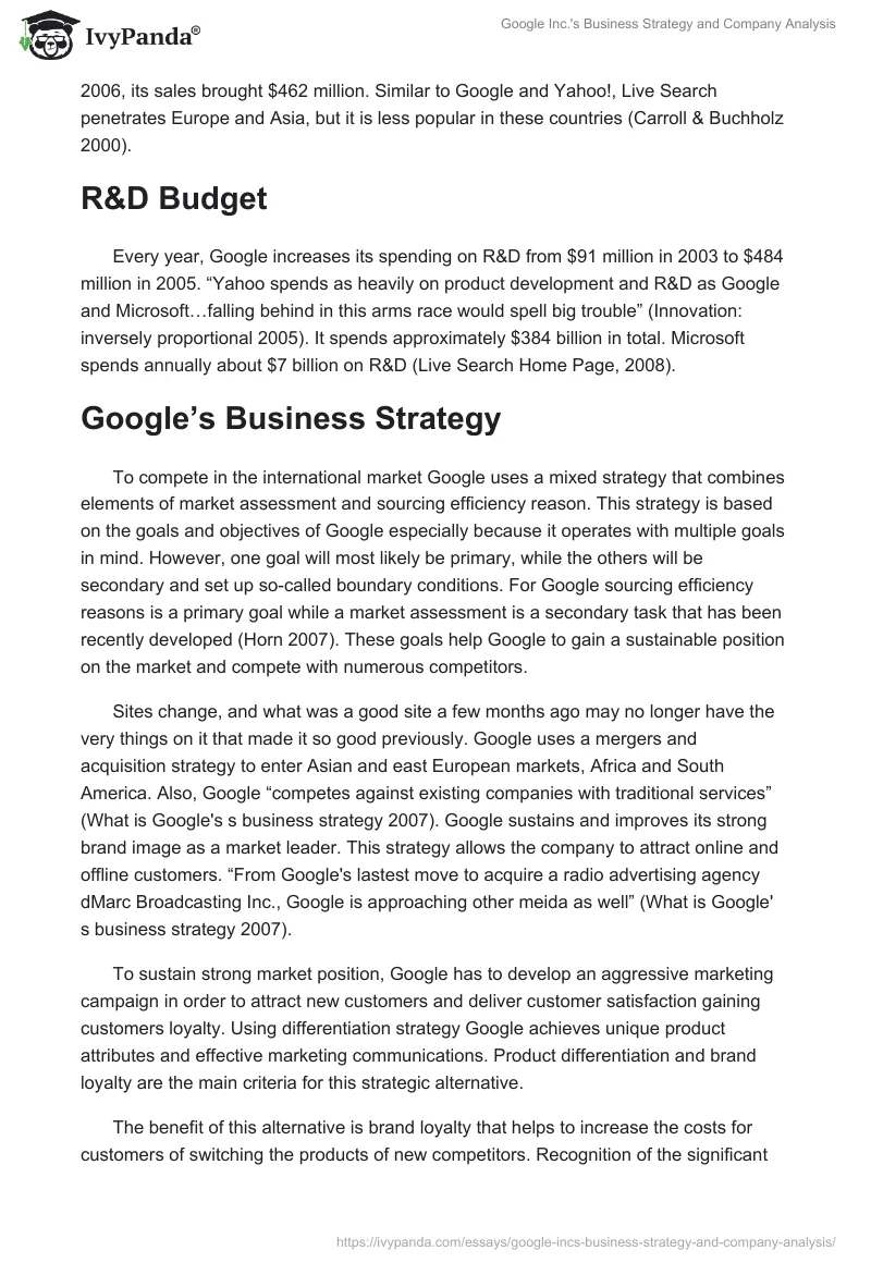 Google Inc.'s Business Strategy and Company Analysis. Page 3