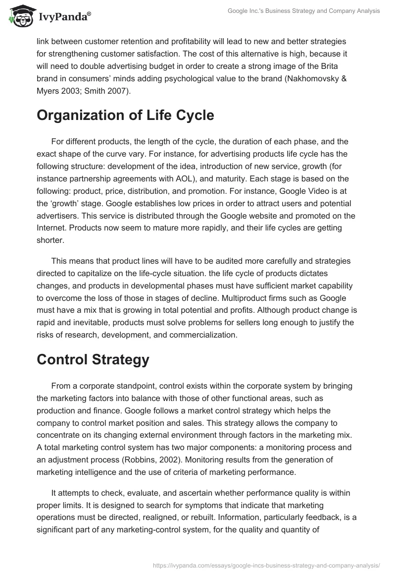 Google Inc.'s Business Strategy and Company Analysis. Page 4