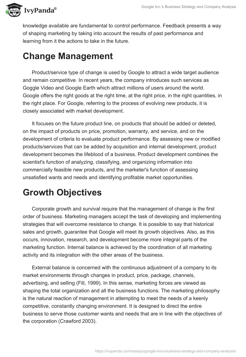 Google Inc.'s Business Strategy and Company Analysis. Page 5