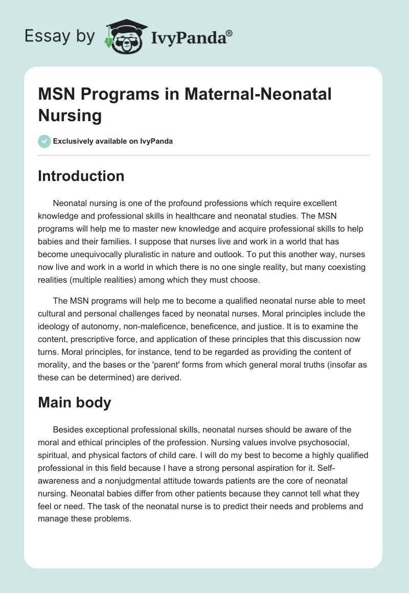 MSN Programs in Maternal-Neonatal Nursing. Page 1