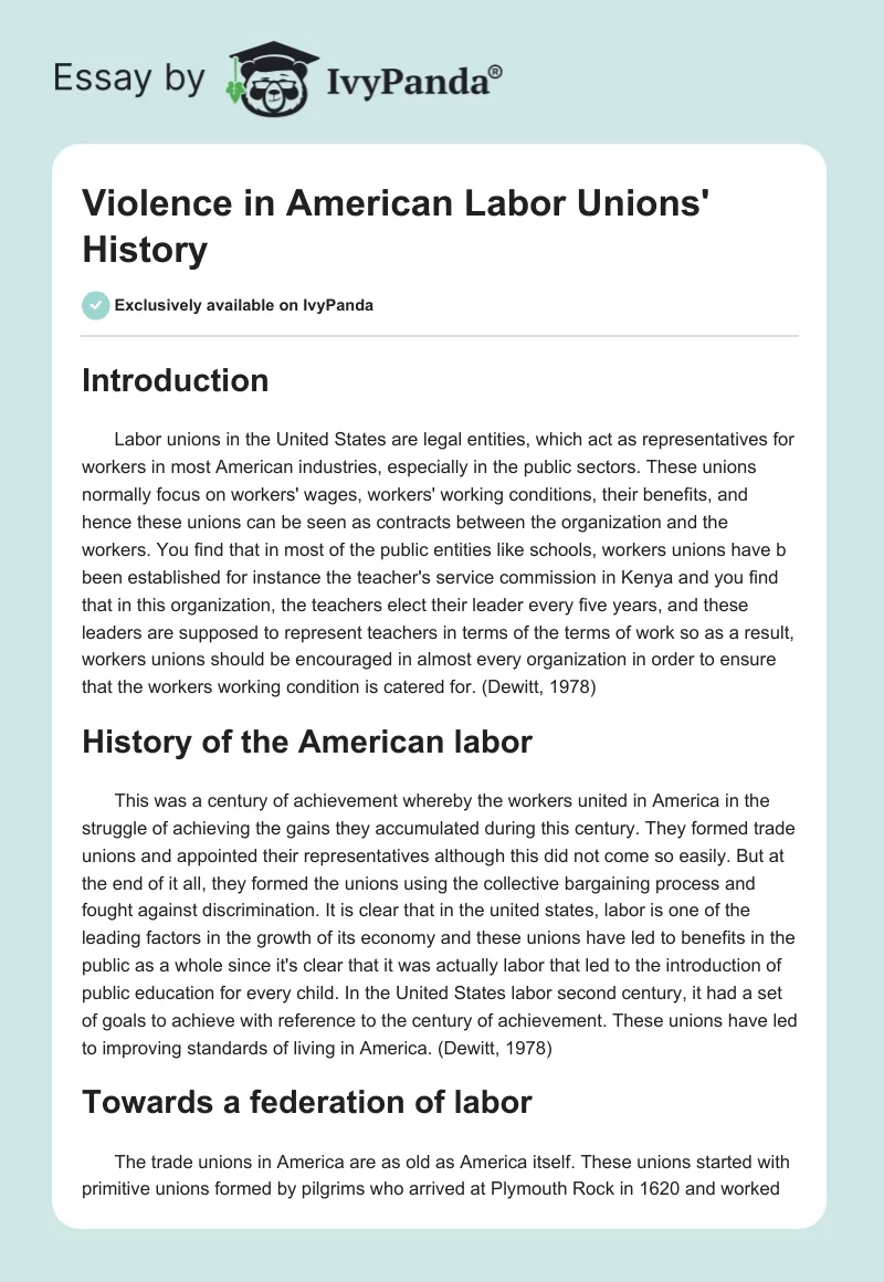Violence in American Labor Unions' History. Page 1