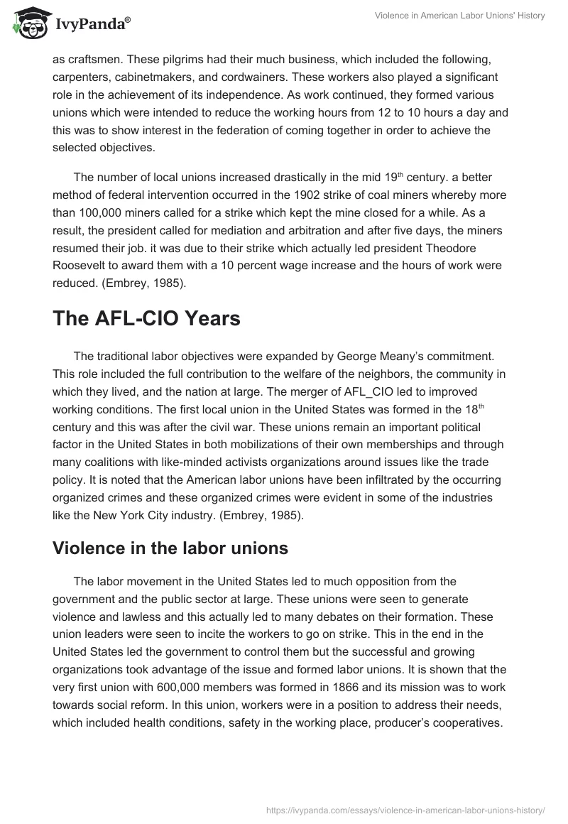 Violence in American Labor Unions' History. Page 2