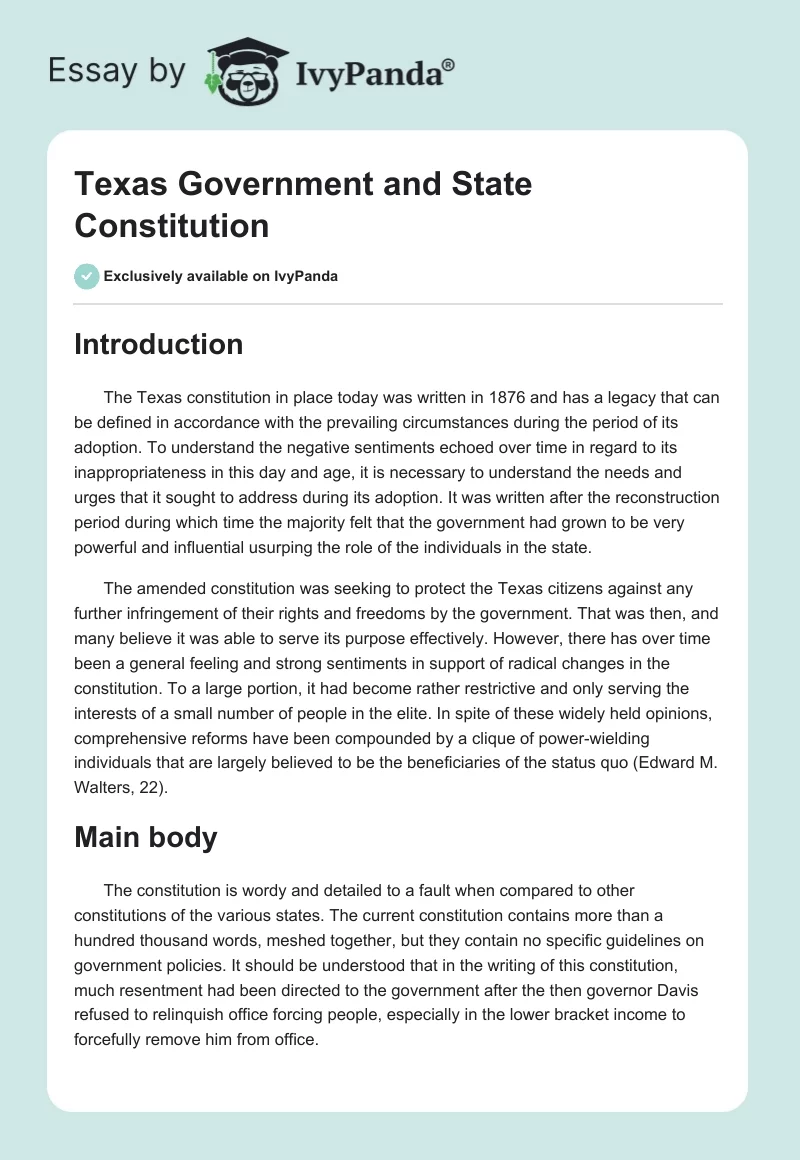 Texas Government and State Constitution. Page 1