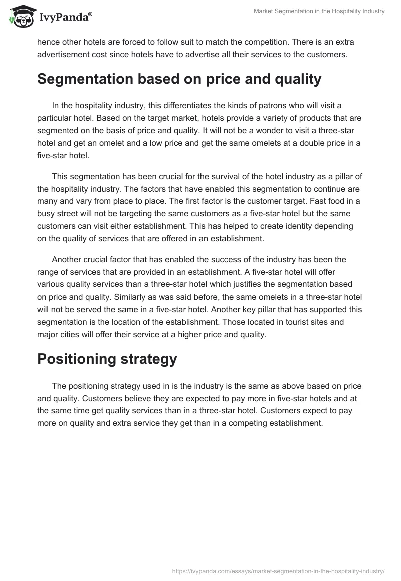 Market Segmentation in the Hospitality Industry. Page 2