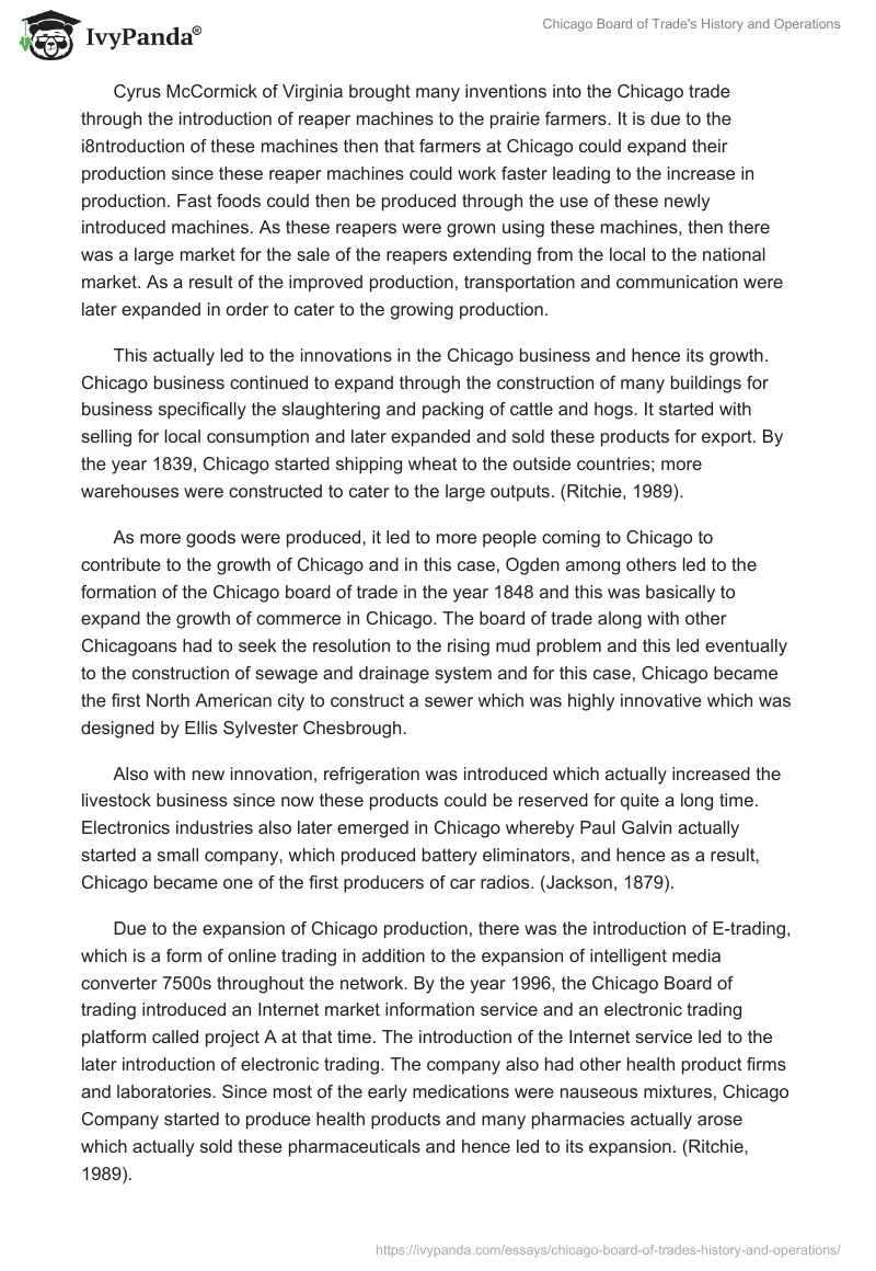 Chicago Board of Trade's History and Operations. Page 2
