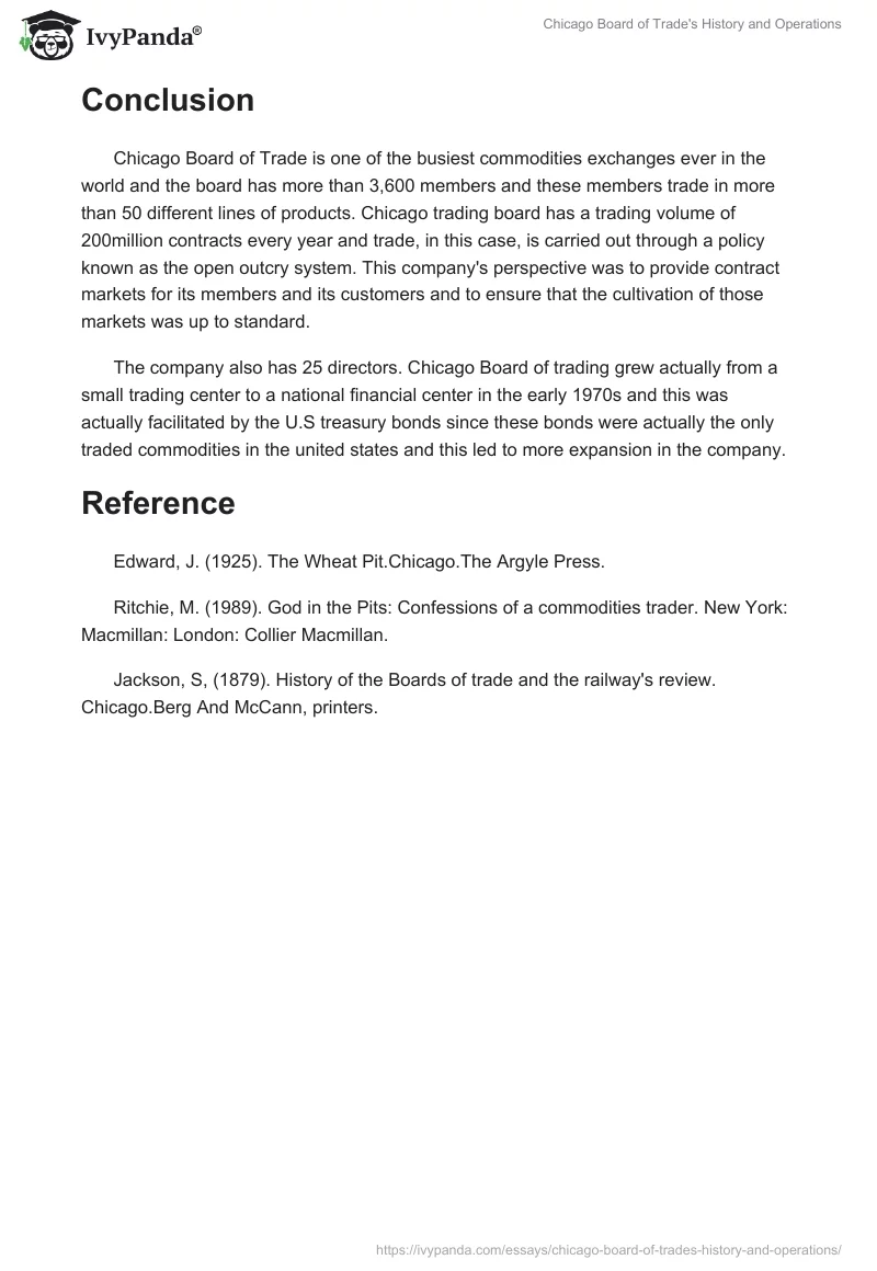 Chicago Board of Trade's History and Operations. Page 3