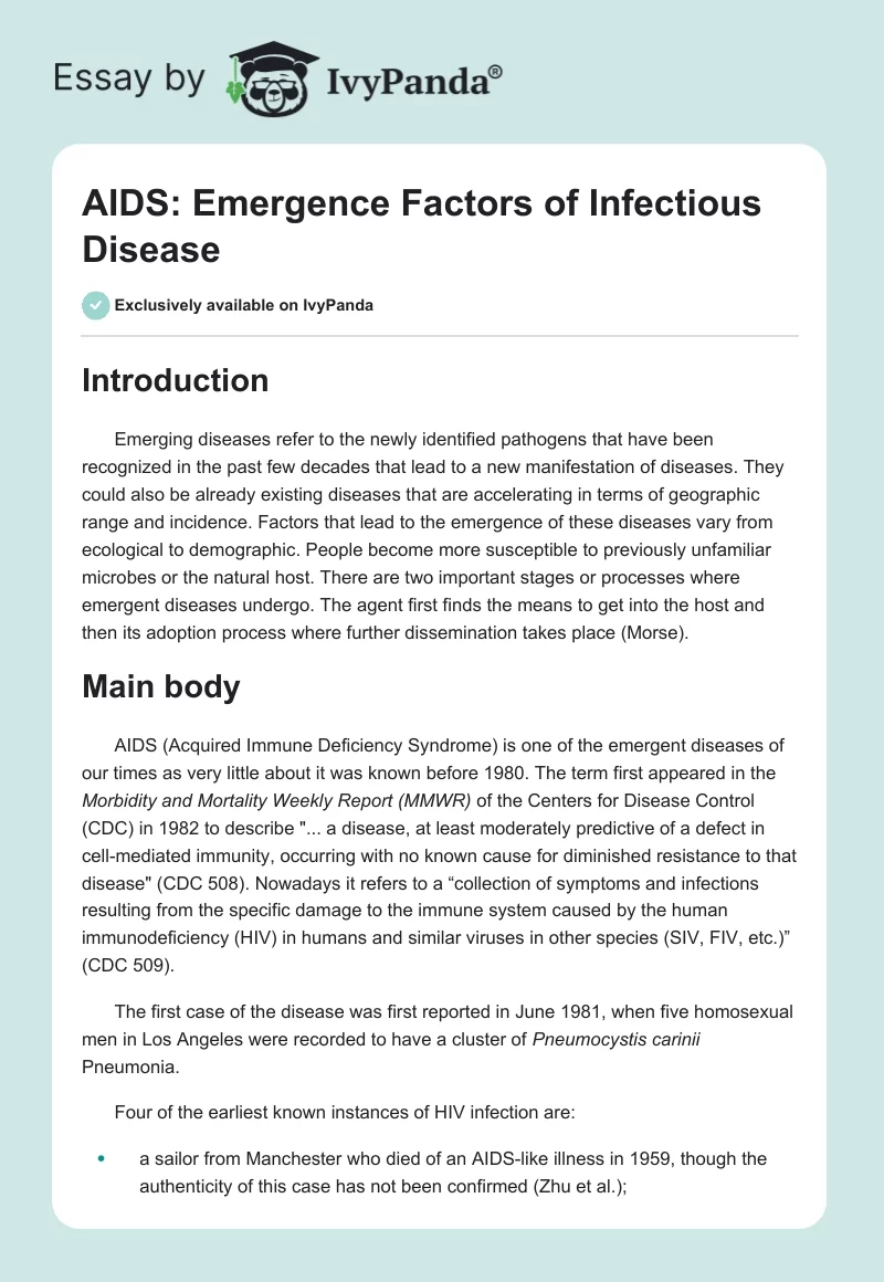 AIDS: Emergence Factors of Infectious Disease. Page 1