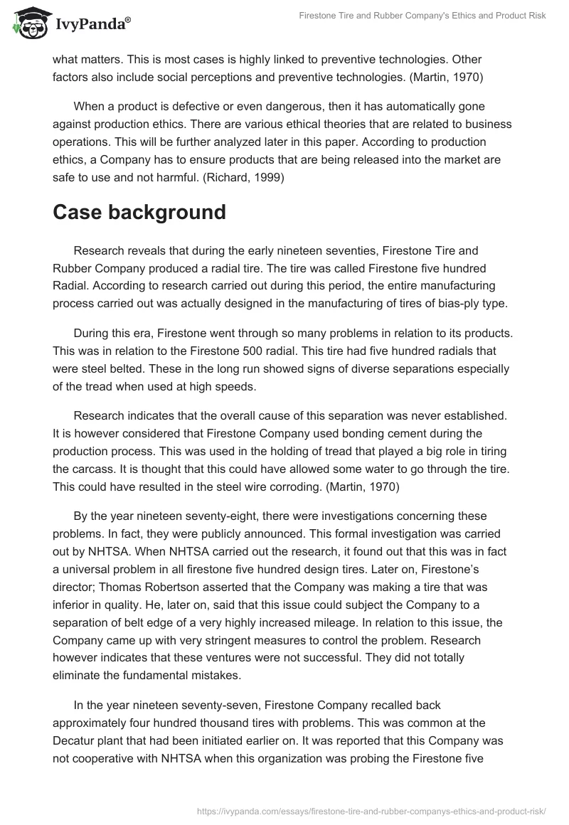 Firestone Tire and Rubber Company's Ethics and Product Risk. Page 2