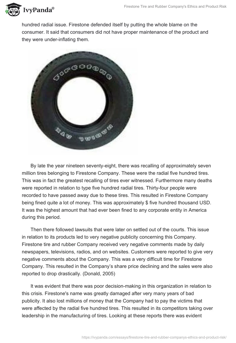 Firestone Tire and Rubber Company's Ethics and Product Risk. Page 3
