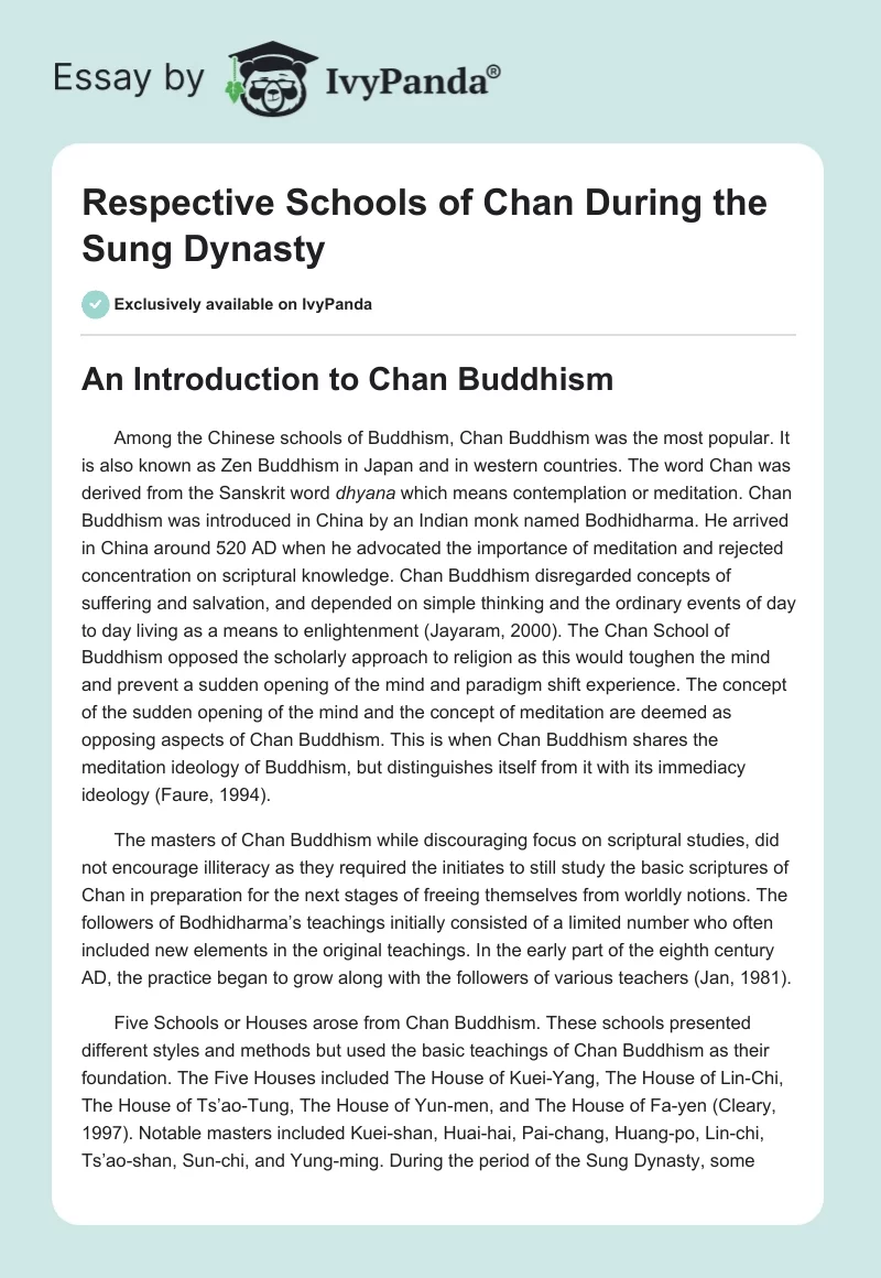 Respective Schools of Chan During the Sung Dynasty. Page 1