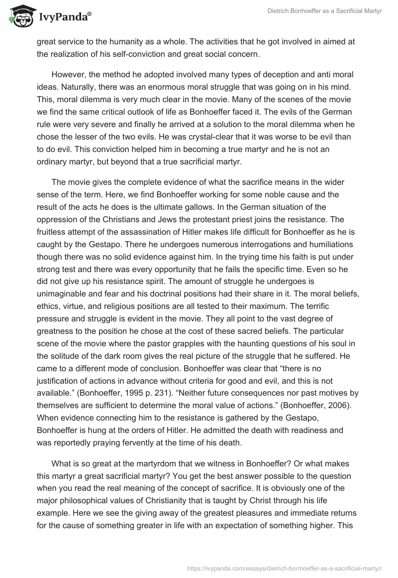 Dietrich Bonhoeffer as a Sacrificial Martyr. Page 3