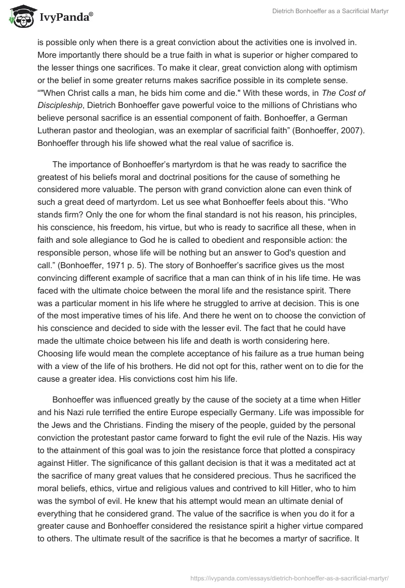 Dietrich Bonhoeffer as a Sacrificial Martyr. Page 4