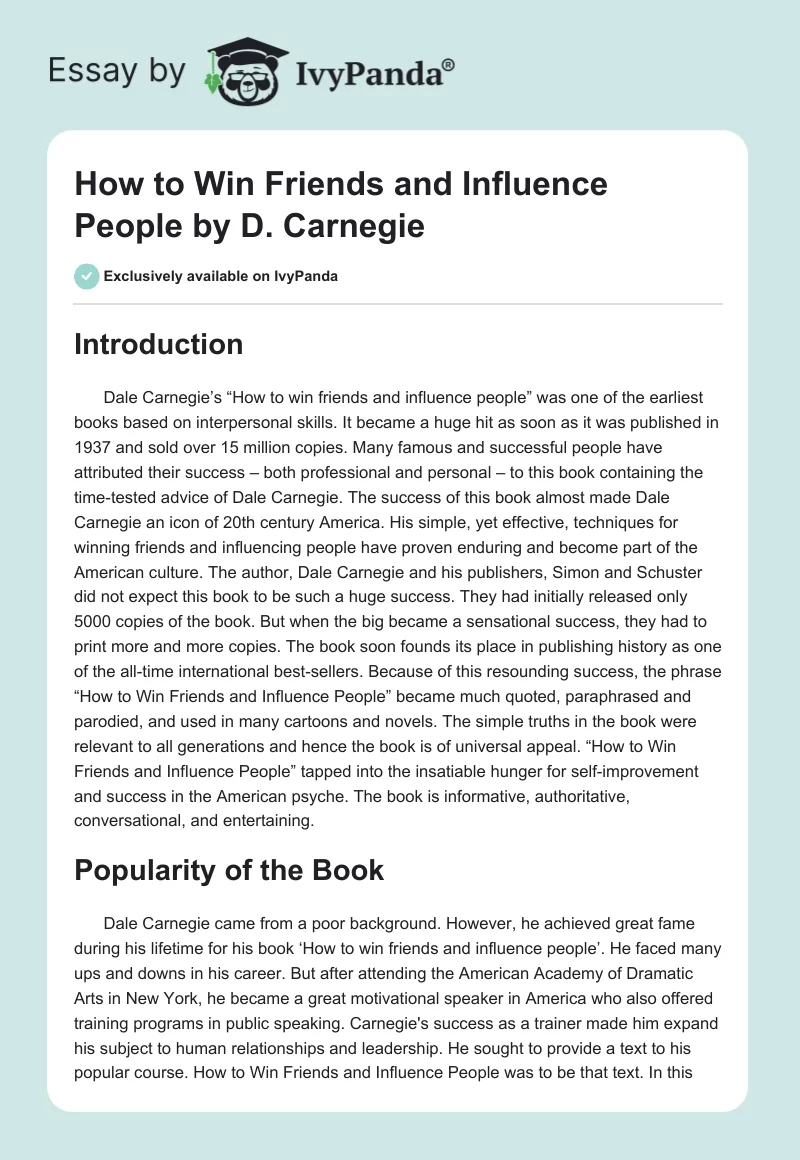 How to Win Friends and Influence People by D. Carnegie. Page 1