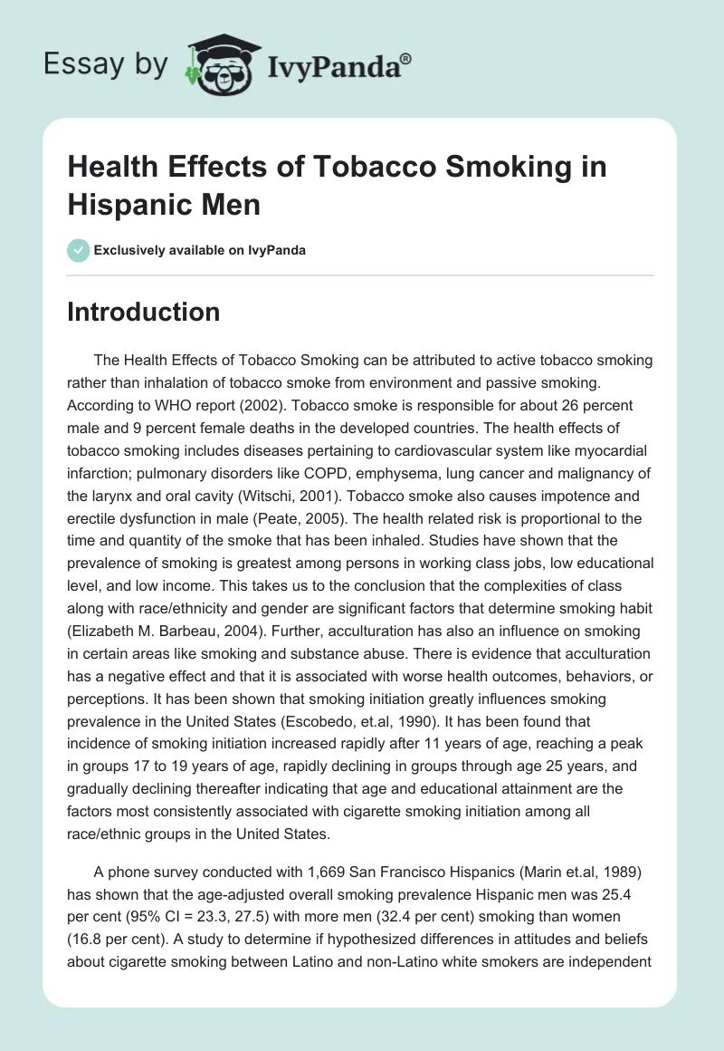 Health Effects of Tobacco Smoking in Hispanic Men. Page 1