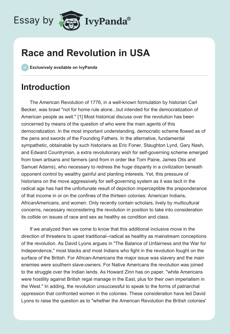 Race and Revolution in USA. Page 1