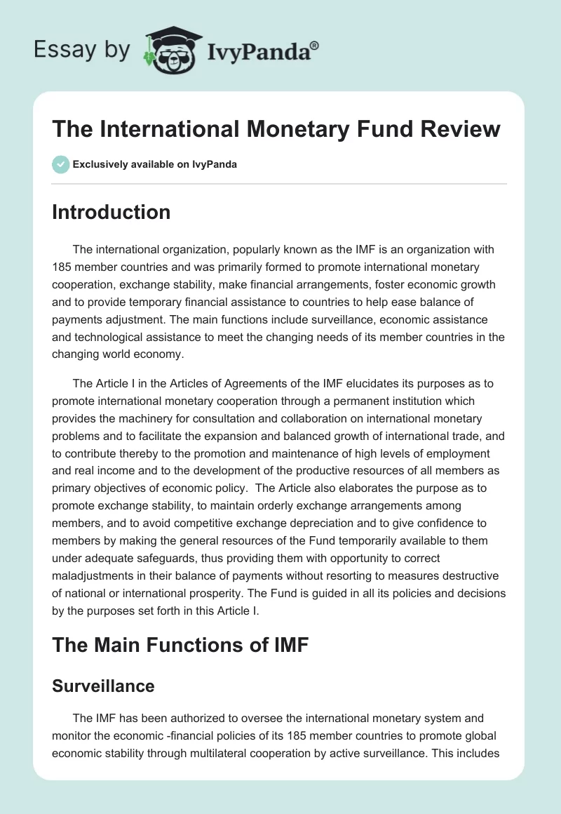 The International Monetary Fund Review. Page 1