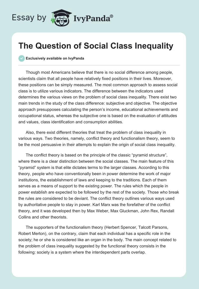 The Question of Social Class Inequality. Page 1